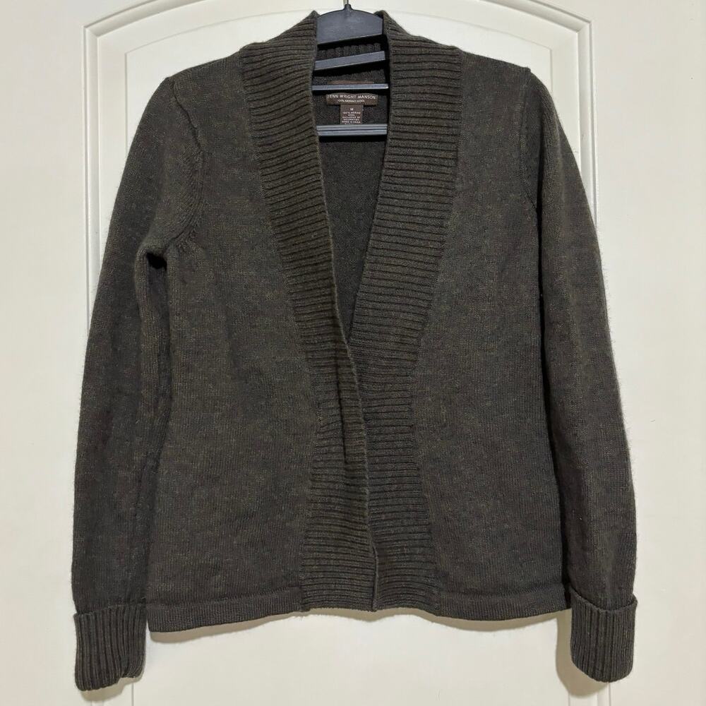 Fenn Wright Manson Merino Wool Green Cardigan Size Medium FLAWED